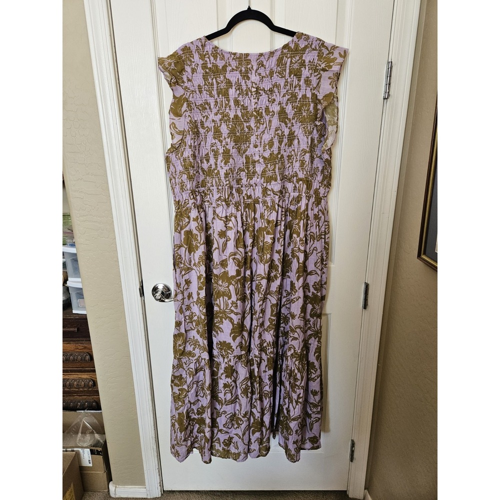 Anthropologie Peregrine Purple Green V-Neck Button Front Smocked Midi Dress 2X - Picture 5 of 10
